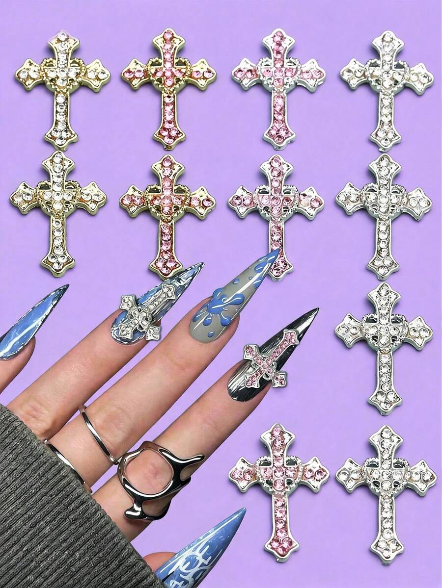 Five Cross-Shaped Nail Art Accessories, Featuring Luxurious Y2K Colors, Perfect For DIY Design And Creation. - Multicolor - View 1
