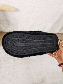 1 Pair Autumn/Winter Closed-Toe Thermal Slippers, Flat Non-Slip Casual - Black - View 8