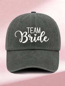 1pc Women's Bridal Party Print Washed Baseball Cap, Bachelorette Party Cursive Letter Hat, Retro Distressed Adjustable Cap For Wedding Bridal Shower - A - View 9
