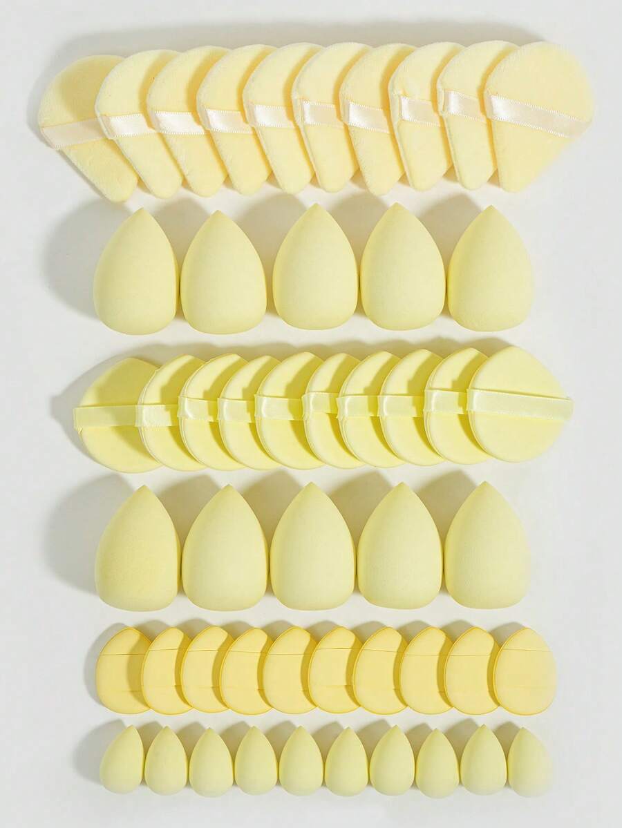 All-In-One Makeup Tool Set, Includes Soft Makeup Sponge, Mini Sponge, Triangle Powder Puff, Cushion Powder Puff And Mini Cushion Powder Puff, Suitable For Foundation, Concealer And Setting Powder, Dual-Use Dry And Wet Makeup Tools, Essential Makeup Accessories For Women's Daily Use - Yellow - View 1