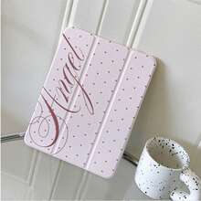 1pc Light Pink Polka Dot Angel Handwritten Tablet Protective Case, Foldable Stand, Multi-Angle Viewing, Suitable For Work And Entertainment, With Pen Slot, Compatible With IPad Pro 2024/Air M3/A16 2025, Compatible With Xiaomi, Compatible With Samsung, Compatible With Huawei MatePad - Multicolor - View 6