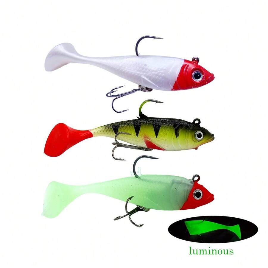3Pcs Swimbait Lure Set, Fishing Gear, Fishing Equipment, 9.5cm, 3 Different Styles Including Luminous Version, Natural Swimming Action, Great Fish‑Attracting Effect, Stable Casting, For Shore Fishing, Boat Casting, Freshwater Saltwater, Fish Tackle