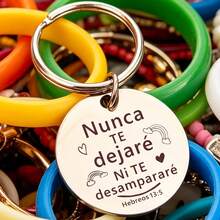 1pc Spanish Bible Verse Keychain "I Will Not Leave You Nor Forsake You" Faith Memorial Stainless Steel Pendant Holiday Gift - A - View 4