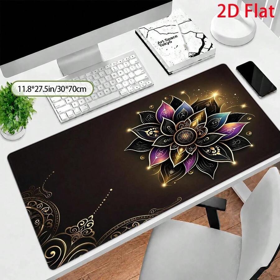This Large 2D Mouse Pad Features A Beautiful Mandala Flower Design, A Mysterious Lotus Pattern, And An Elegant Art Deco Style. Perfect For New Year's Celebrations, It Boasts A Soft-Touch Surface That Is Stain-Resistant, Durable, And Comfortable. - Mouse Pad - View 1