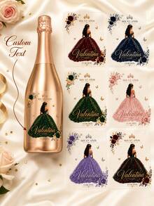 2/4/8pcs Customized Wine Bottle Label Stickers, Personalized Name & Date, Princess Dress Floral Butterfly Pattern, Sweet 15 15th Birthday Party Favor Table Decor - Multicolor - View 3