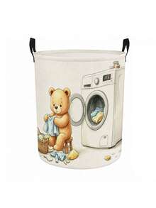 Multi-Functional Large Laundry Basket/Dirty Clothes Basket, Laundry Hampers Bags, Cute Laundry Bear Pattern - Foldable Circular Clothes Basket, Foldable Clothes Rack And Wooden Clothes Clips, Bedroom, Bathroom Storage Box, Wardrobe Organizer - Space-Saving Laundry Organizer, Laundry Storage And Organization, Suitable For Home And Travel, Applicable To Multiple Living Spaces, Casual Style Clothes Storage Box, Space-Saving Design - Multicolor - View 16