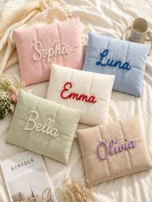 1pc Customized Embroidered Name Quilted Tablet Bag, Soft Portable Personalized Bedroom Travel Storage Bag, Holiday Wedding Gift - Multicolor - View 4