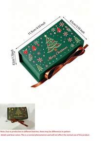 10pcs Christmas Gift Boxes With Ribbons, Christmas Tree & Snowflake Print Rectangular Gift Boxes, Luxury Flip-Top Candy & Cookie Packaging Boxes, Suitable For Holiday Chocolate, Cookies, Wedding Favors, Reusable Gift Giving & Storage Boxes (White) - Deep Green - View 10