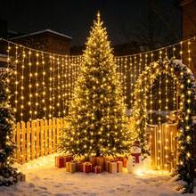 1pack Christmas Garland Festoon LED Curtain String Lights Battery Powered 8 Mode Lighting Wedding Fairy Light Halloween Christmas Decoration For Home Bedroom Garden - AA Battery Powered Curtain Lights - View 16