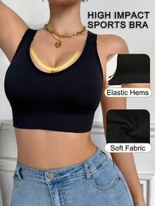 Adjustable Support Racerback Women's Sports Bra, Zero‑Bounce For Running & HIIT, Removable Pads, High Support For Large Bust, For Gym Jogging Training - Black - View 7
