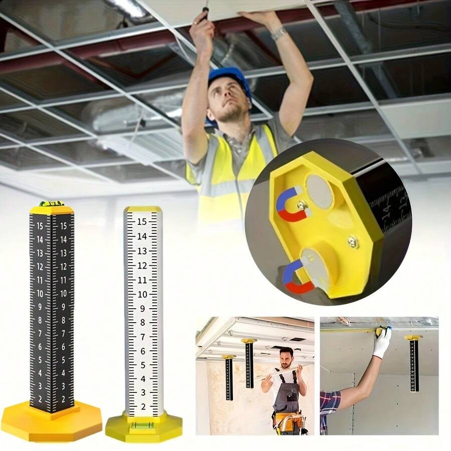 Magnetic Ceiling Leveling Ruler, Aluminum Alloy Equal Height Marking Ruler With Bubble Level, High‑Precision Graduated Scale Measuring Tool For Suspended Ceiling Keel Tile Laying Construction Work