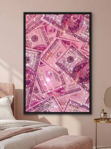 Shiny Pink Sequin Money Pattern Canvas Wall Art - Framed, 1.5 Inch Thick, Perfect For Bedroom And Living Room Decor, Unique Gift Choice, Framed Wall Art - Multicolor - View 1