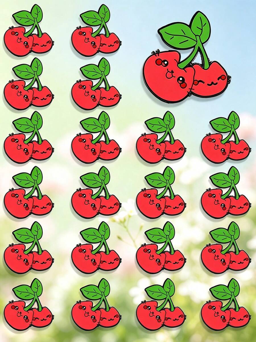 10/20/30/40/50pcs Sweet Cherry Brooch, Cartoon Double Cherry Design, Vibrant And Cute, Small And Delicate, Anti-Exposure, Suitable For Coats, Shirts, Bags, Full Of Atmosphere, Versatile Daily Wear Decoration Pin - Multicolor - View 1