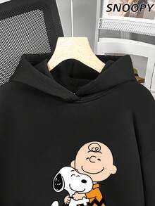 Winter Women's Cute Casual Sports Fleece Sweatshirt Daily Versatile Snoopy Print DOG'S BEST FRIEND Lettering - Black - View 4