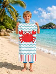 1pc Red Crab Wave Pattern Children's Beach Towel, Super Soft Microfiber Extra Large Beach Blanket, Super Absorbent Bath Towel, Suitable For Travel, Swimming Pool, Diving, Surfing, Yoga, Camping, Available In Multiple Sizes, Beach Accessory - Multicolor - View 9