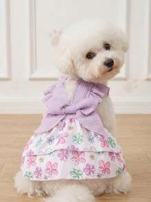 LUCKIE PAW 1pc Pink Bow Colorful Polka Dot Shoulder Strap Pattern Print Flutter Sleeve Elegant Princess Style Tulle Dress Suitable For Chihuahua Small Dogs Wedding Dog Clothing Pet Dress For Cats And Dogs Indoor And Outdoor - Multicolor - View 3