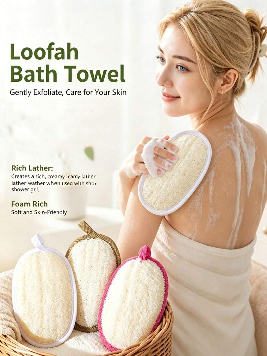 1pc/7pcs Loofah Bath Sponge Pad, Gentle Exfoliating Body Scrubber, Skin-Friendly Shower Loofah Pad For Dead Skin Removal, Rich Lather Bath Accessory With Hanging Loop For Daily Shower Cleansing