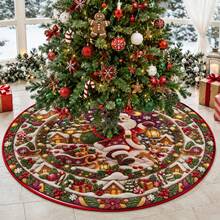 1pc Santa Claus Snowy Night Pattern Christmas Tree Skirt, Elegant Color Holiday Decoration, 5 Sizes, Unisex Holiday Gift, Suitable For Home And Party Christmas Decor - Santa's Snowy Night - View 7
