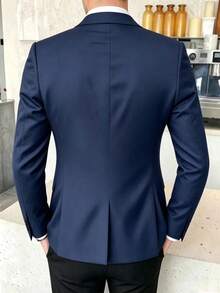 男士商務休閒通勤翻領單排扣西裝外套 - 寶藍色 - 查看 2