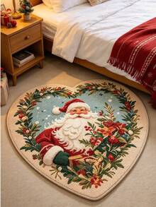 1pc Wreath Santa Claus Heart-Shaped Rug, Christmas Style, Christmas, Doormat, Small Rug, Welcome Mat, Carpet, Floor Mat, Outdoor Doormat, Kitchen Rug, Front Door Mat, Area Rug, Outdoor Mat, Home Decor, Area Carpet, Garden Rug, Washable Rug - Multicolor - View 2
