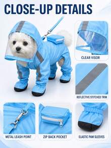 Pet Raincoat And Rain Boots Set, Waterproof Dog Raincoat With Hood, Transparent Visor, Reflective Strips, Polyester Material, Suitable For Outdoor Walks And Rainy Days. Features Hook And Loop Closure For Easy On And Off. Suitable For Small And Medium Dogs Year-Round, Waterproof Dog Raincoat, Hooded Dog Raincoat, Dog Raincoat - Multicolor - View 8