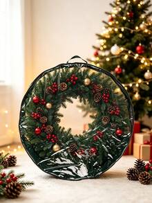 1pc Christmas Wreath Storage Bag, PE Woven Strap With Transparent PVC Window, Round Waterproof Bag, Double Zipper Holiday Wreath Storage Box, Suitable For 24 Inch Wreath, Christmas Home Room Decor, Autumn Wreath Decoration, Christmas Home Decor, Home Decor - Multicolor - View 8