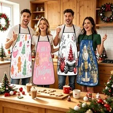 4pcs Christmas, Santa Claus, Bell, Snowflake, Reindeer, Christmas Tree, Snowman, Penguin, Gingerbread Man, Nutcracker, Christmas Animal Pattern Aprons, Suitable For Home Decor And Kitchen Use. Designed As Sleeveless Style, Perfect For Home Kitchen, Outdoor BBQ Cooking. This Printed Apron Is Unisex, Machine Washable And Reusable, An Essential Kitchen Item And Top Choice For Christmas Gift. - Multicolor - View 1