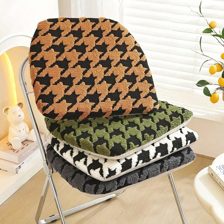 1pc Thick Padded Houndstooth Seat Cushion, Cozy Fluffy Square Chair Pad, Multi‑Color Warm Cushion For Living Room Dining Room Home Decor - Seat Cushion - View 1