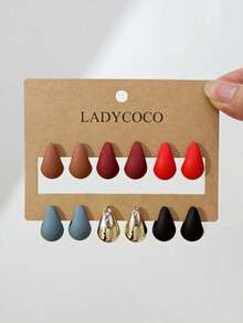LADYCOCO 6件裝時尚可愛高級多色水滴耳環，適合女性的耳環套組 - 彩色 - 查看 4