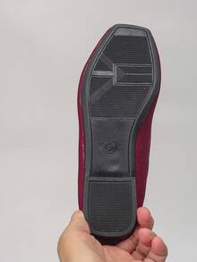 Spring/Autumn New Women's Burgundy Flat Shoes, Cross Elastic Strap, Square Toe, Slip-On, Soft, Versatile Ballet Style Mary Jane Shoes - Burgundy - View 8
