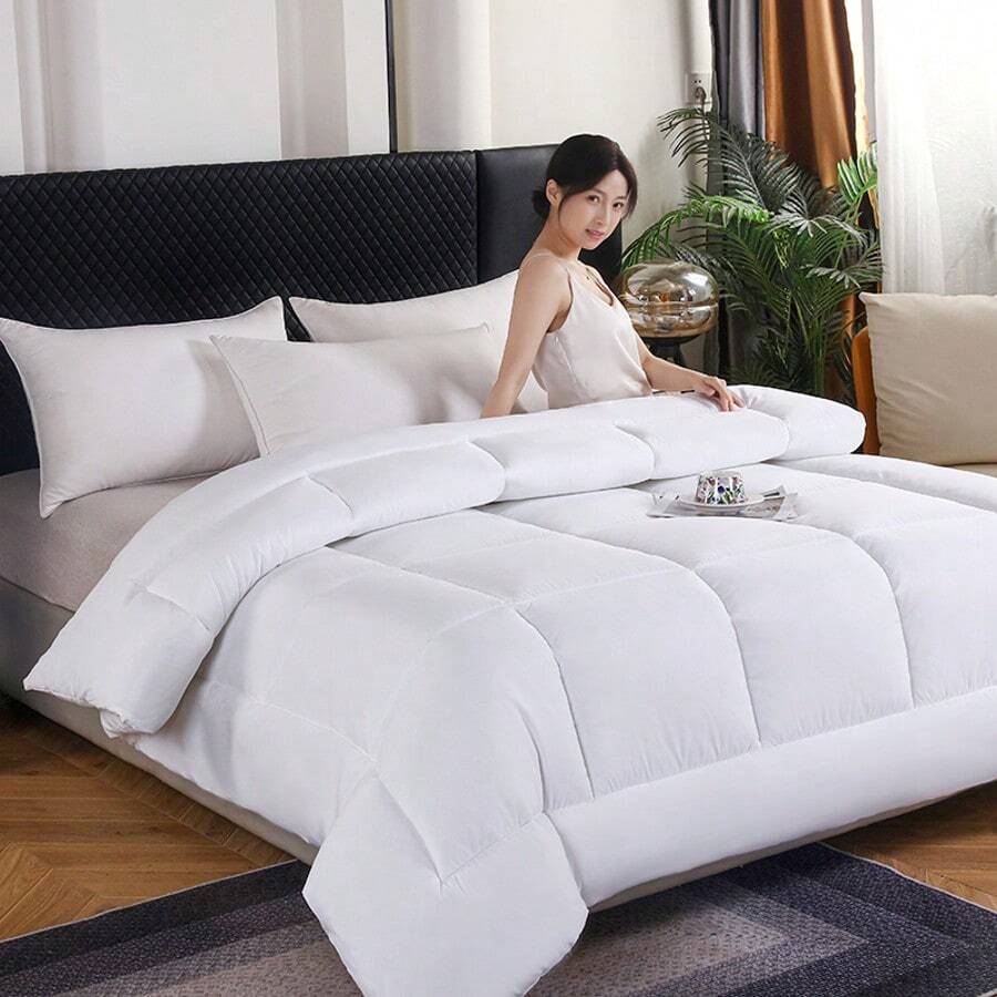 1件裝豪華床上用品可正反面使用睡眠毯 3D聚酯纖維絎縫被套 特大號/大號 全季節絎縫被 柔軟中空纖維填充 附4角手柄 男女適用禮物 可機洗 - 白色 - 查看 1