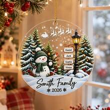 Custom Family Name Round Hanging Ornament, Snowman Winter Christmas Tree Decoration, Personalized Home Pendant, Custom 2-4 Names Holiday Keepsake Gift, Customizable Text Christmas Decor, 2026 Christmas Ornament, Family Name Hanging Decor - Style B - View 7