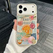 1pc TPU Material Coastal Shell & Sweet Orange Pattern Phone Case Compatible With IPhone 17 Pro Max/17/16 Pro Max/15/13/12/11/ S20 FE/A15/S24/A55/ Note 11/Note 12/Note 13 Pro Full Coverage Anti-Drop Soft Protective Cover - White - View 5