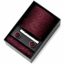 AlanKing Red Paisley Men's Tie Set, Perfect For Holiday Gifts And Wearing - Multicolor - View 13