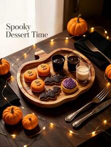 Halloween Serving Tray, Pumpkin Shaped Wooden Tray, Charcuterie Board, Autumn Home Decor, Cookie Candy Dessert Fruit Snack Tray, Kitchen Accessory, Halloween Decoration Tabletop Tray, Suitable For Holiday Party Gathering - View 2