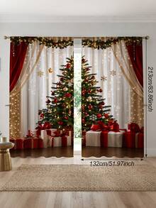 2 buah Tirai Dekoratif Bertema Liburan Natal, Motif Pohon Natal, Cocok untuk Dekorasi Rumah, Dekorasi Jendela, Dekorasi Suasana Rumah Liburan Natal - MultiWarna - View 13