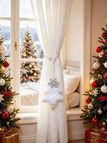 2pcs Christmas Tree Snowflake Curtain Tiebacks, Convenient Curtain Storage, Suitable For Sheer Curtains And Holiday Atmosphere Decoration, Christmas Gift - Multicolor - View 4