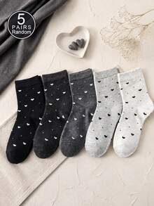 1/5 Pasang Kaos Kaki Wanita Motif Polkadot Hati Acak Warna Polos, Lembut & Nyaman, Serbaguna, Gaya Preppy, Cocok untuk Pemakaian Sehari-hari dan Jalan-jalan - MultiWarna - View 8