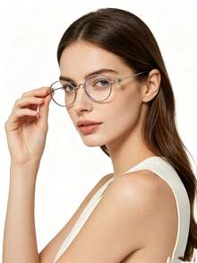 1 Pair Women's Ultra-Light Alloy Plain Lens Glasses, Vintage High-Intellect Elegant Oval Frame Eyewear - A - View 5