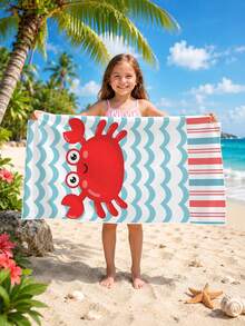 1pc Red Crab Wave Pattern Children's Beach Towel, Super Soft Microfiber Extra Large Beach Blanket, Super Absorbent Bath Towel, Suitable For Travel, Swimming Pool, Diving, Surfing, Yoga, Camping, Available In Multiple Sizes, Beach Accessory - Multicolor - View 11