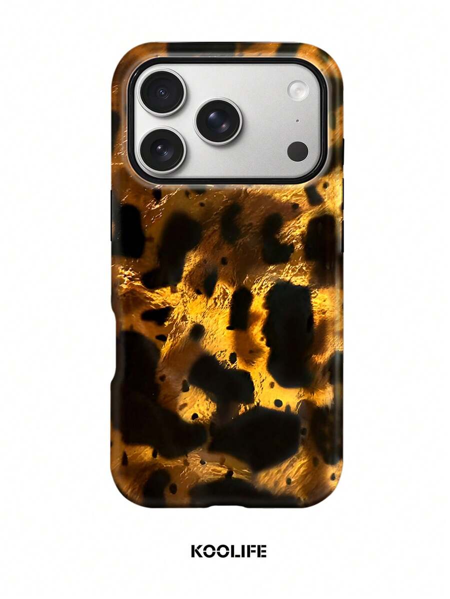 Koolife Leopard Print Phone Case Made Of TPU Material And Printed Fabric, Smooth And Hard Surface, Scratch-Resistant, Durable And Shock-Absorbent, Ideal Gift Choice, Compatible With IPhone 11, 12, 13, 14, 15, 16, 17/18 Series Models (Including Pro And Pro Max Versions) - Amber Yellow - View 1