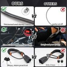 1pc Steering Wheel Lock With 3 Keys, Car Safety Belt Lock, Dual Vehicle Anti-Theft Device, Suitable For Most Cars, Trucks, And More - A - View 9