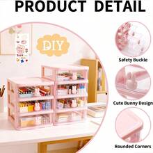 1pc Fashionable Rabbit Shaped Drawer Storage Box, Mini Transparent Plastic Desktop Organizer, Can Store Stationery, Cosmetics And Small Items, Cute Rabbit Design Desktop Sorting Box, Exquisite Desktop Decoration, Suitable As Birthday Gift For Girls - Multicolor - View 2