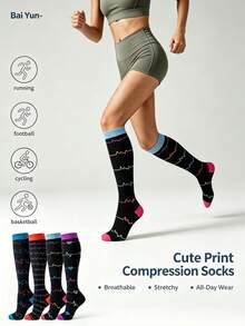 1/3 /6 Pairs Men Women Compression Socks For Elastic Pressure, Swelling Varicose Relief, New Women Fall Outfits Socks, Hiking Running Flight Use - Multicolor - View 5
