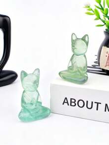 Natural Green Fluorite Meditating Cat Carving, Crystal Meditation Cat Hand-Held Piece, Cute Desktop Mineral Craft Ornament - Fluorite Cat - View 6