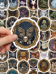 50Pcs Gothic Framed Animal Decorative Stickers, Vintage Witchy Magical Creature Waterproof Stickers For Laptop, Water Bottle, Journal, Scrapbook - Multicolor - View 4