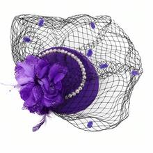 1pc Vintage Fascinator Headpiece, Pearl Mesh Veil Feather Flower Mini Hat, Women's Cocktail Party Tea Party Wedding Accessory, Hair Clip & Headband 2-In-1,Halloween - Multicolor - View 10