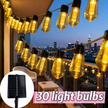 1pc 30/20/10LED Solar String Lights, Warm White LED Outdoor Fairy Lights, 8 Flashing Modes, IP65 Waterproof, Suitable For Patio, Garden, Backyard, Porch Decorative Lighting, Party And Atmosphere Lighting - Papaya Lamp - View 2