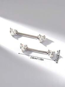 1 Pair Heart-Shaped Zirconia Nipple Rings - Silver - View 4