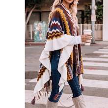 Women's Tassel Shawl Scarf, Soft Warm Bohemian Style Open Front Cape Cardigan - Multicolor - View 7